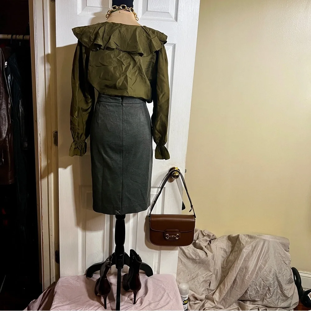 New J. Crew Wms Gray Knit Twill High Waist Lined No. 2‎ Pencil Skirt Work Chic 4